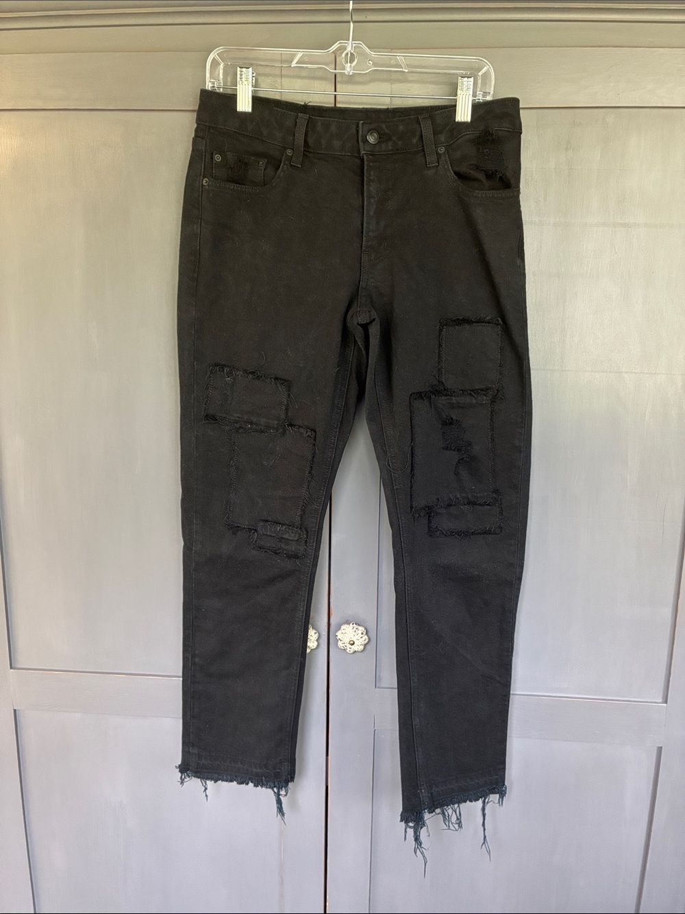 10 Crosby Derek Lam Black Skinny Jeans with Patch Distressing